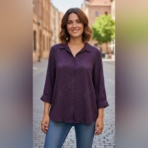 Women’s Button-up Dark Purple Sheer Blouse Size 22/24 NWT